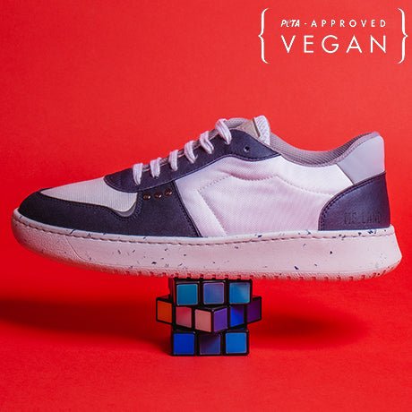 EVAN vegan and recycled sneaker in white and navy blue