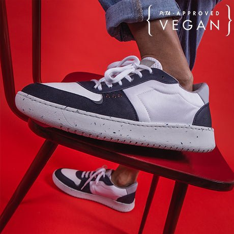 EVAN vegan and recycled sneaker in white and navy blue