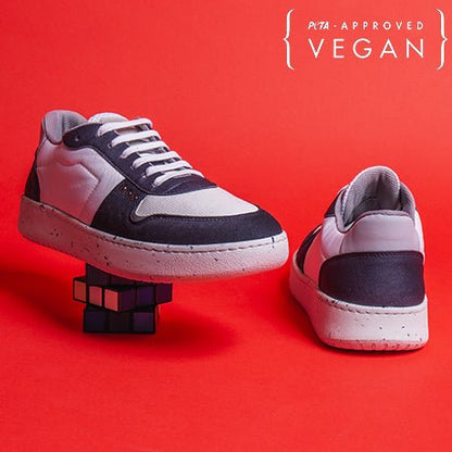 EVAN vegan and recycled sneaker in white and navy blue