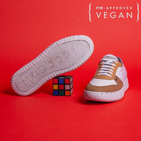 EVAN vegan and recycled sneaker in white and curry