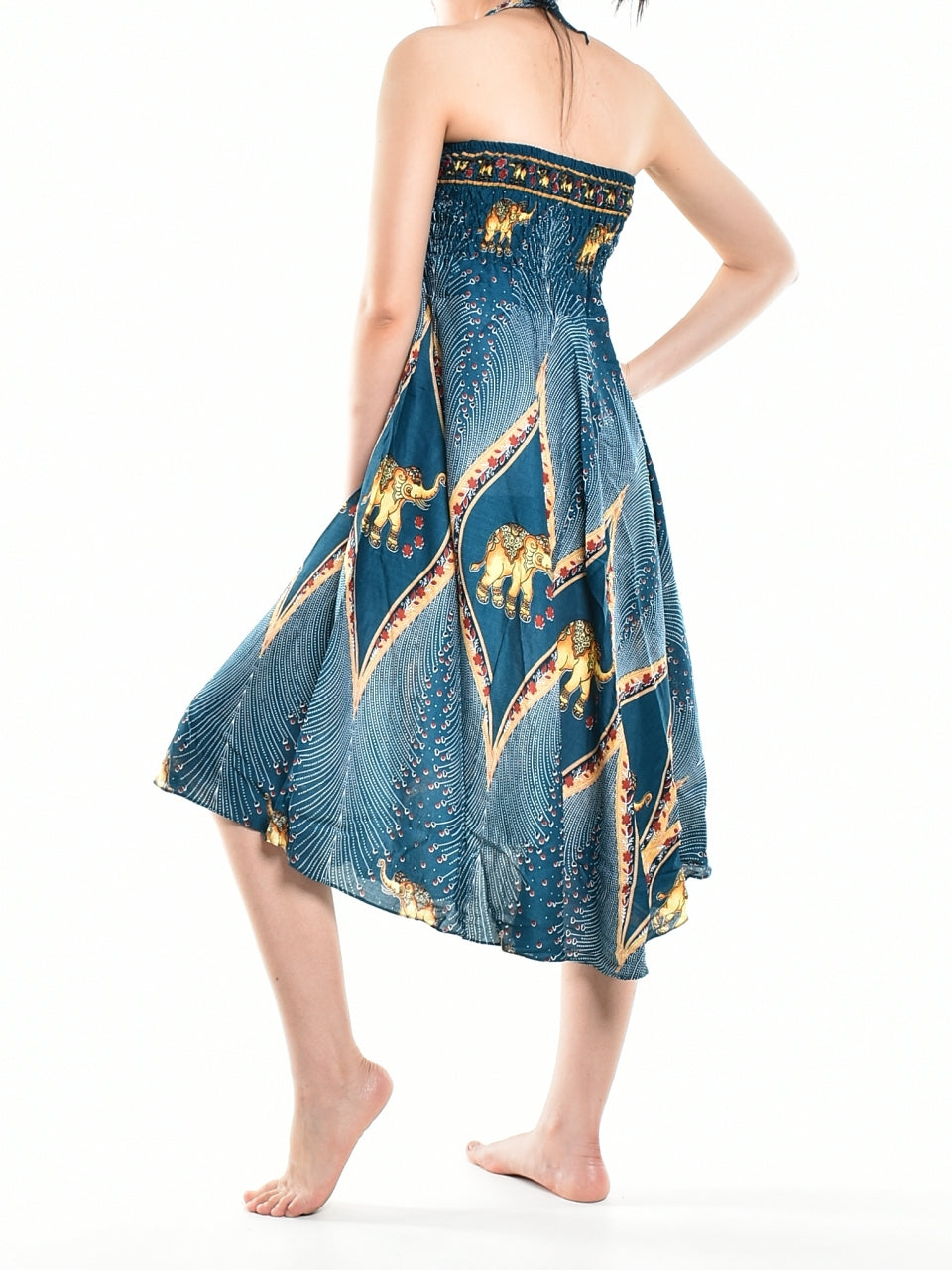 Bohotusk Teal Green Elephant Diamond Long Skirt With Coconut Buckle (& Strapless Dress) S/M Only