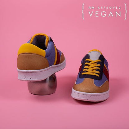 VIVACE vegan and recycled sneaker in cognac, blue jean and yellow