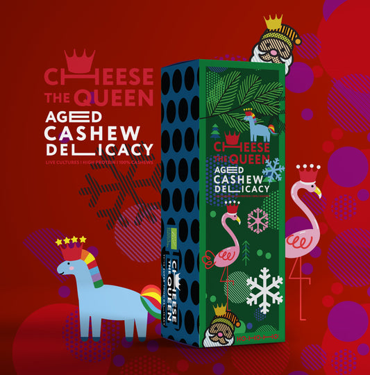 Festive Box with variety of 6 aged vegan cheeses from cashews 'Cheese the Queen'