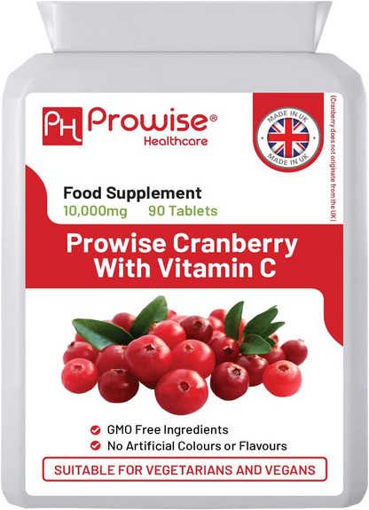 Prowise Cranberry mit Vitamin C doppelter Stärke 10.000 mg 90 Tabletten, geeignet für Vegetarier und Veganer