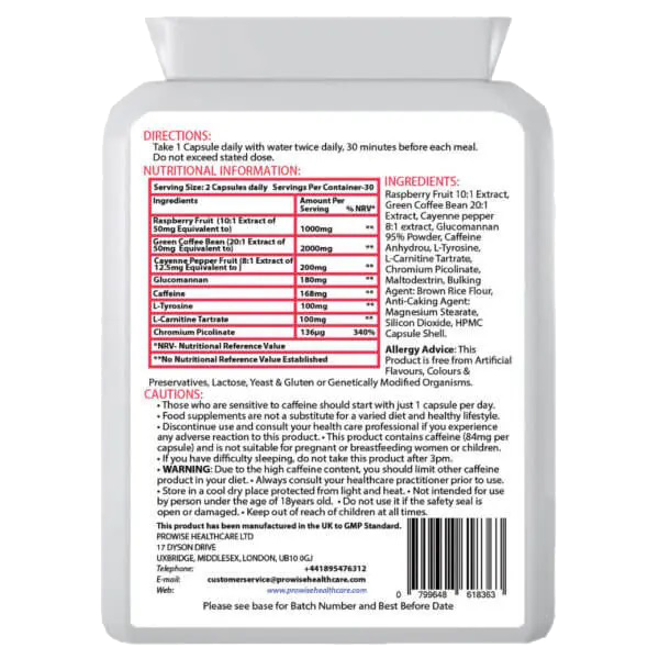 Prowise Glucomannan- und Himbeer-Fortschrittsformulierung | Geeignet für Vegetarier und Veganer | Hergestellt in UK