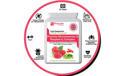 Prowise Glucomannan and Raspberry Advance Formulation | Suitable For Vegetarians & Vegans | Made In UK