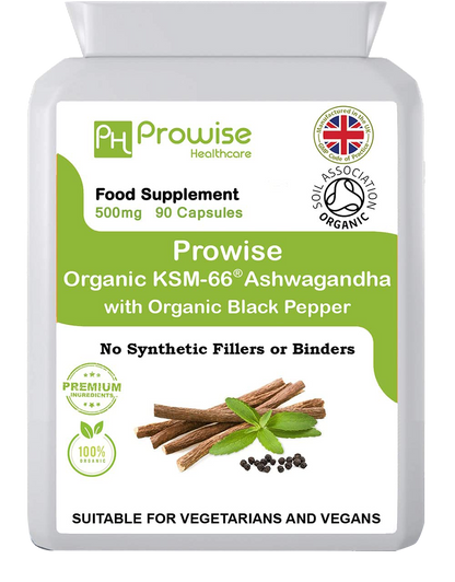 Prowise KSM-66 Ashwagandha mit Bio-Schwarzpfeffer 500 mg 90 Kapseln – Hergestellt in Großbritannien – Geeignet für Vegetarier und Veganer