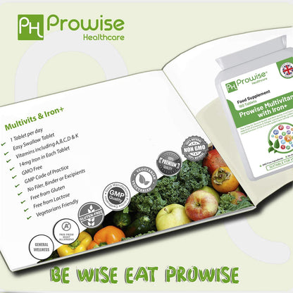 Prowise Multivitamin &amp; Eisen 180 Tabletten (6-Monats-Dosis) Immununterstützung | Geeignet für Vegetarier | Hergestellt in UK