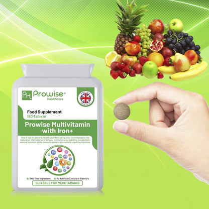 Prowise Multivitamin &amp; Eisen 180 Tabletten (6-Monats-Dosis) Immununterstützung | Geeignet für Vegetarier | Hergestellt in UK