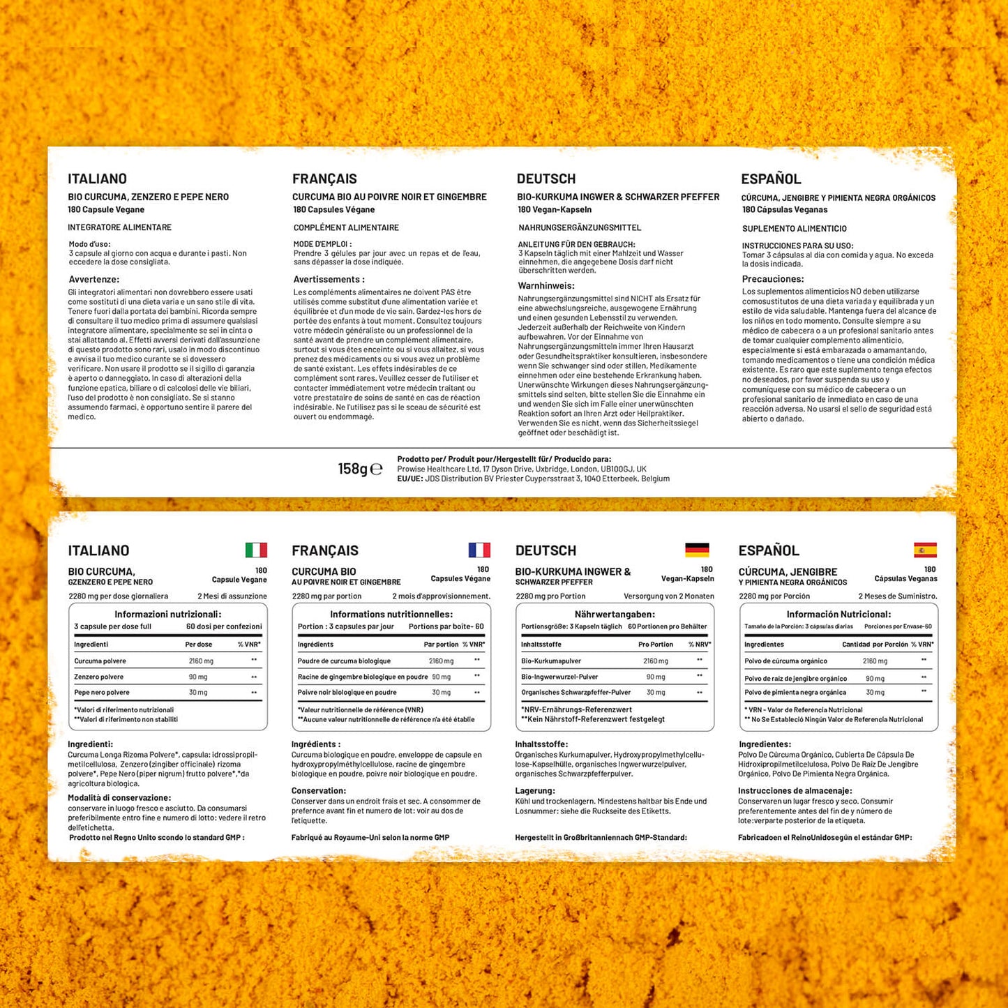 Prowise Bio-Kurkuma, Ingwer und schwarzer Pfeffer 2280 mg (hohe Stärke) | 180 vegane Kurkuma-Kapseln mit dem Wirkstoff Curcumin, von der Soil Association zugelassen und im Vereinigten Königreich hergestellt