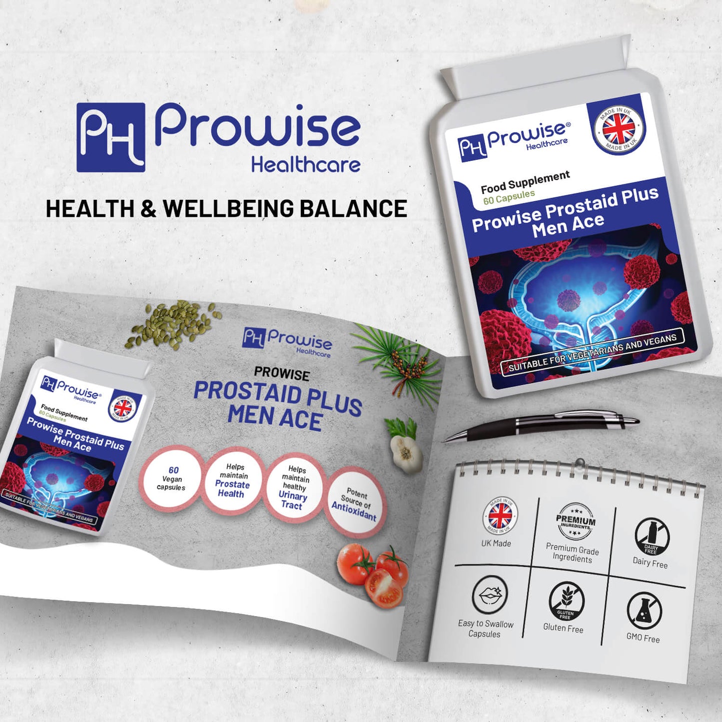 Prowise Prostaid Plus Men Ace 60 Kapseln | Geeignet für Vegetarier und Veganer | Hergestellt in UK