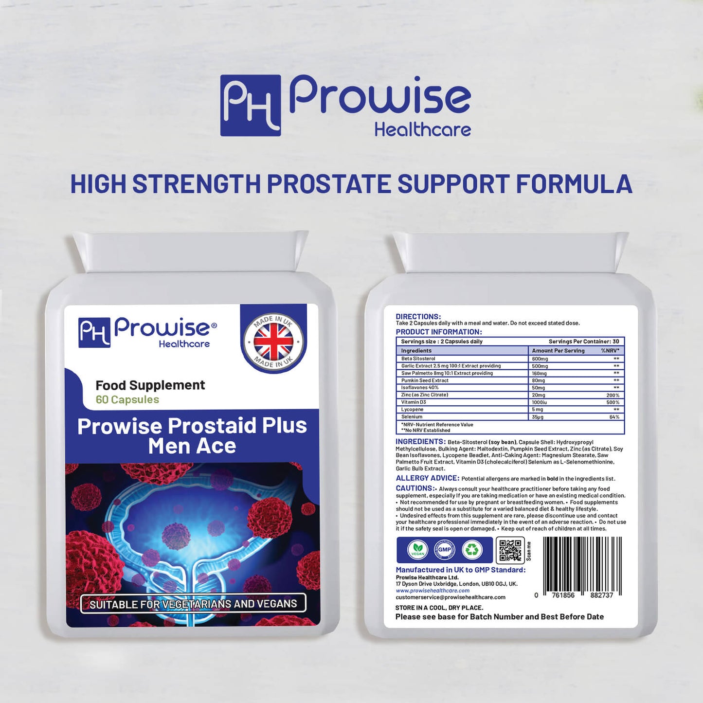 Prowise Prostaid Plus Men Ace 60 Kapseln | Geeignet für Vegetarier und Veganer | Hergestellt in UK