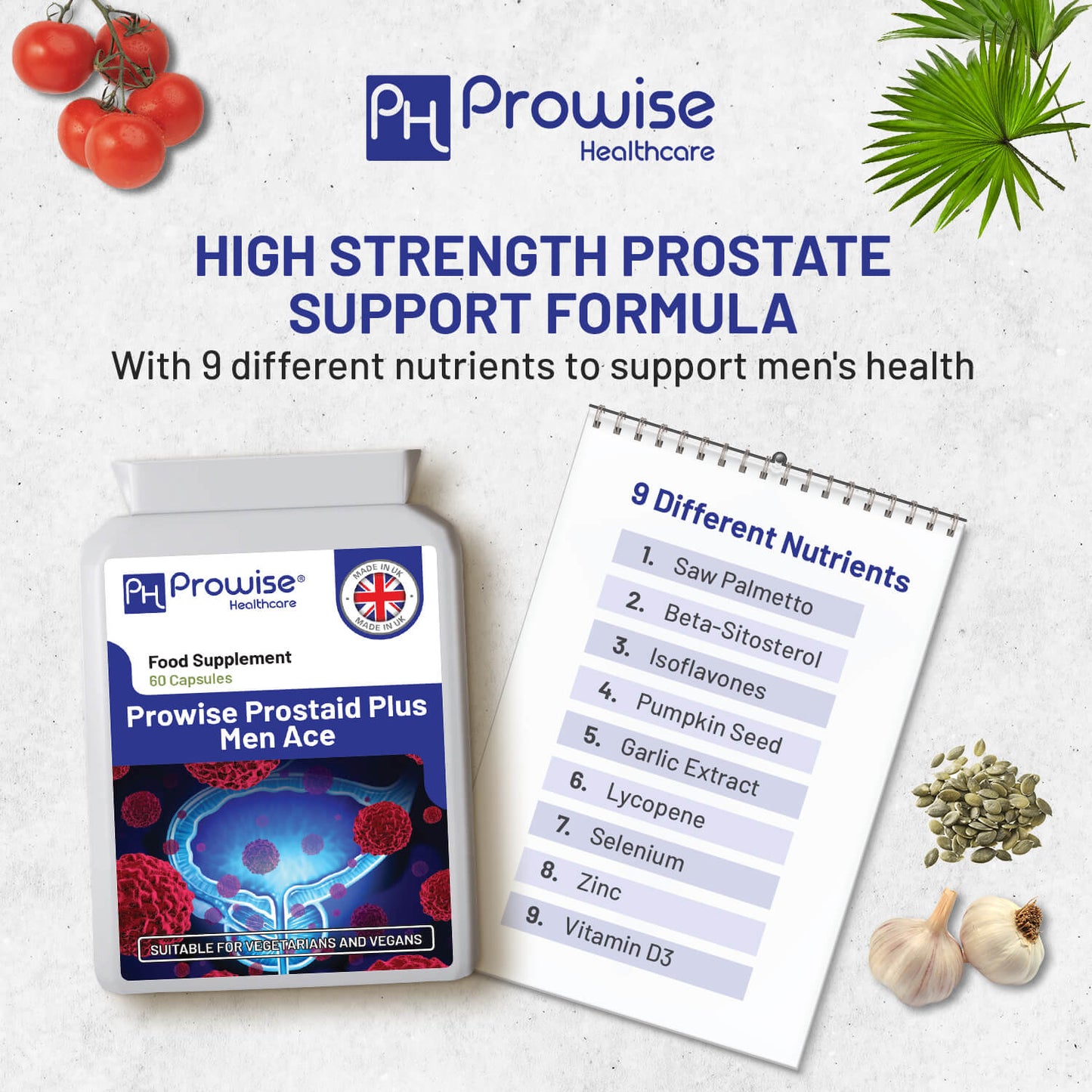 Prowise Prostaid Plus Men Ace 60 Kapseln | Geeignet für Vegetarier und Veganer | Hergestellt in UK