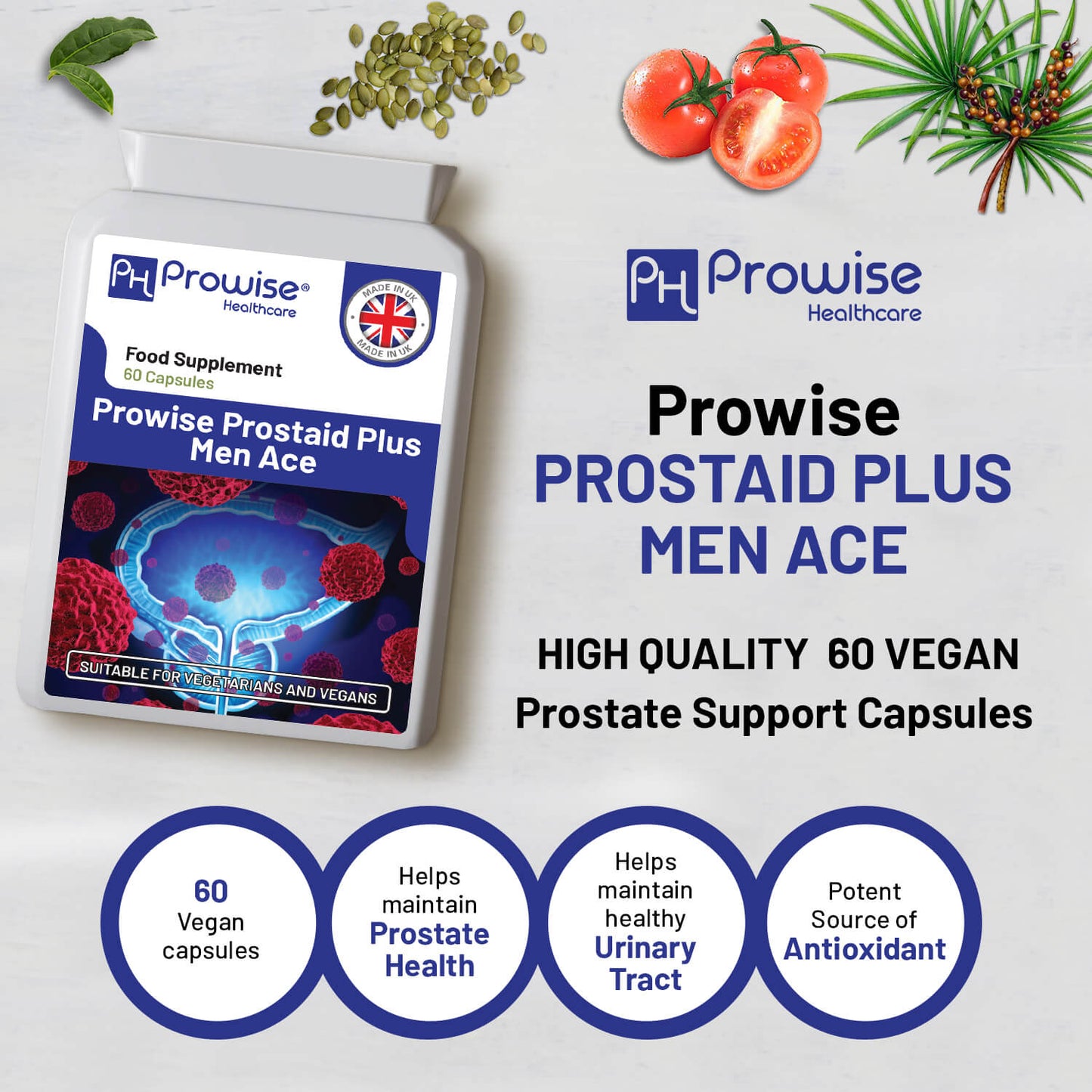 Prowise Prostaid Plus Men Ace 60 Capsules | Suitable For Vegetarians & Vegans | Made In UK