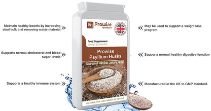 Prowise Psyllium Husks 1500mg 90 Capsules – Natural Dietary Fibre for Colon Cleansing & Bowel Health – UK Manufactured | GMP Standards