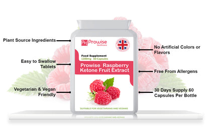 Prowise Raspberry Ketones Capsules Super Strength UK Manufactured 60 Capsules | Made In UK