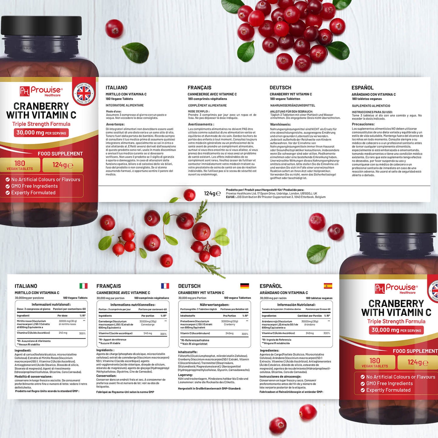 Prowise Triple Strength Cranberry 30.000 mg mit Vitamin C | UTI Cranberry 180 Tabletten für Frauen | Hergestellt in Großbritannien