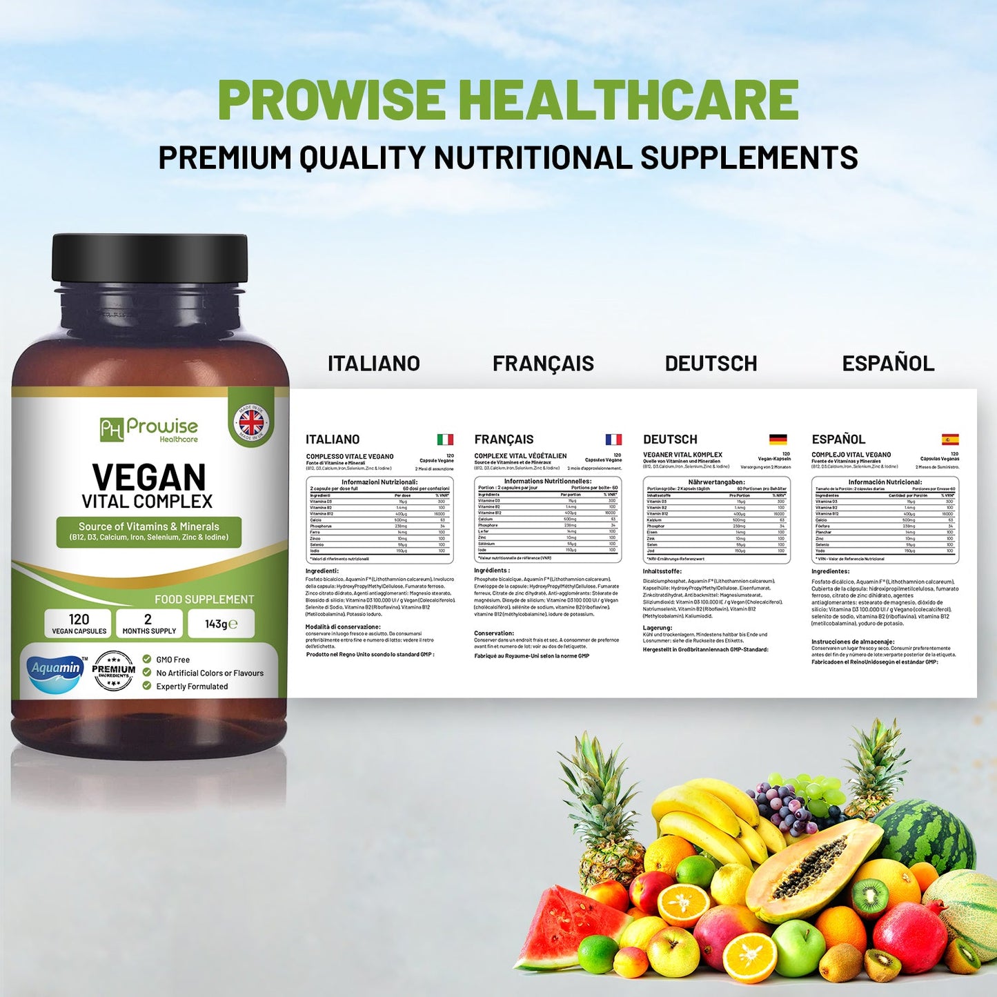 Prowise Vegan Vital – Multivitaminkomplex 120 Kapseln – Vitamin- und Mineralstoffformulierung