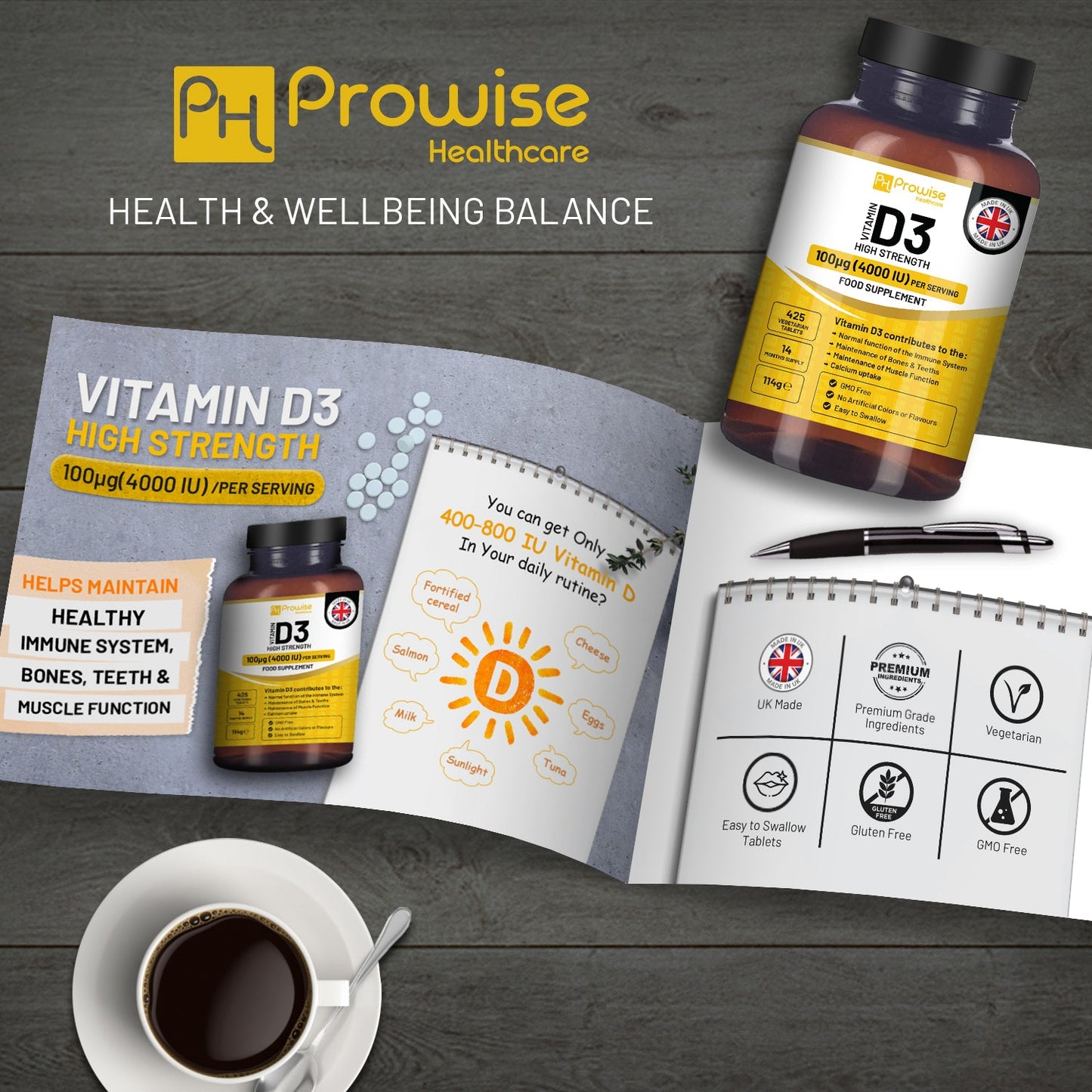 Prowise Vitamin D3 4000 IE Tabletten (Vorrat für 14 Monate) Hochkonzentriert I 425 Vegetarisch