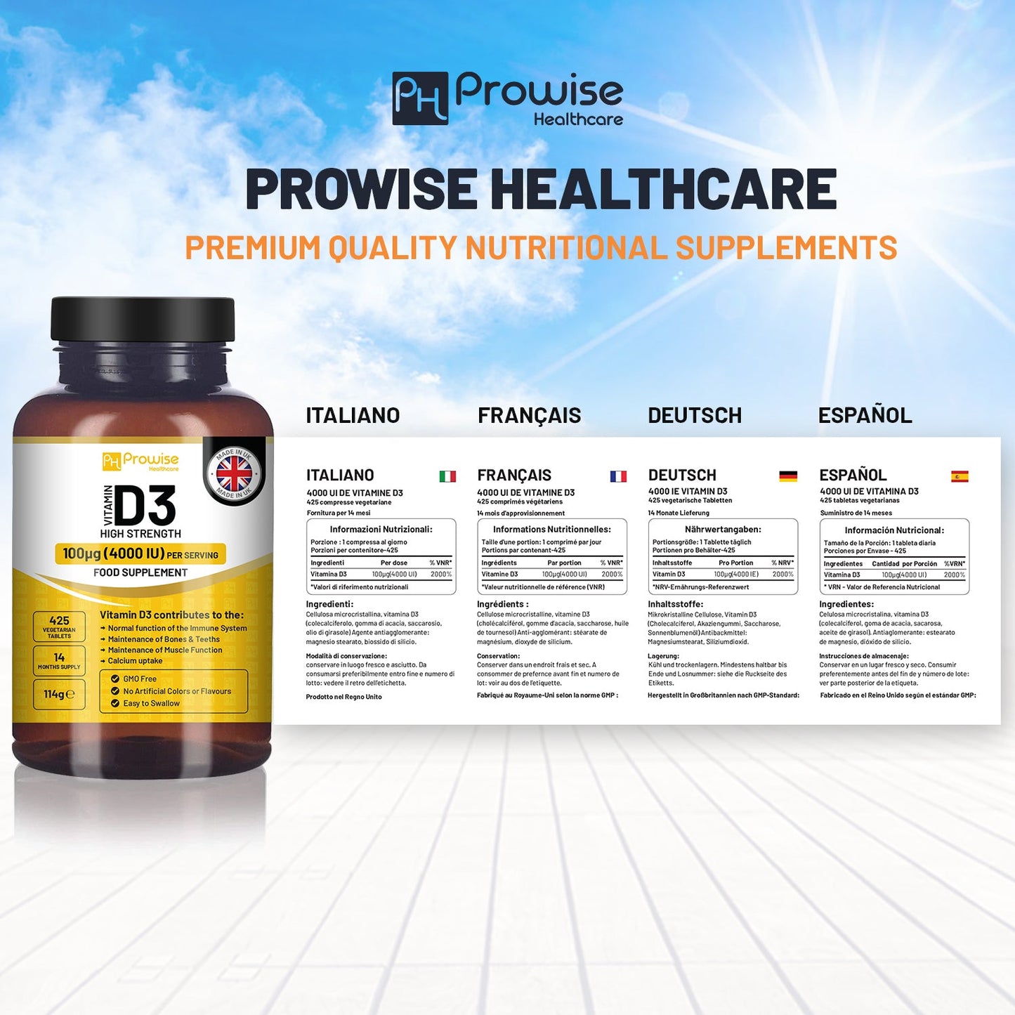 Prowise Vitamin D3 4000 IU Tablets (14 Months Supply) High Strength I 425 Vegetarian