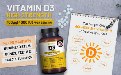 Prowise Vitamin D3 4000 IU Tablets (14 Months Supply) High Strength I 425 Vegetarian