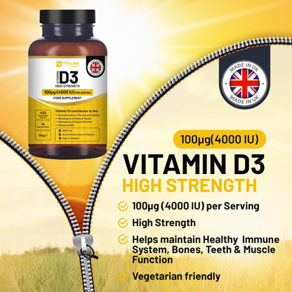 Prowise Vitamin D3 4000 IE Tabletten (Vorrat für 14 Monate) Hochkonzentriert I 425 Vegetarisch