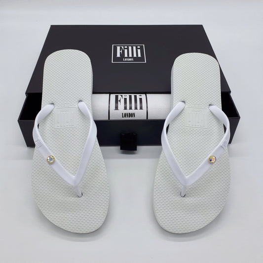 Filli London Aurora Luxury Crystal Flip Flops - White