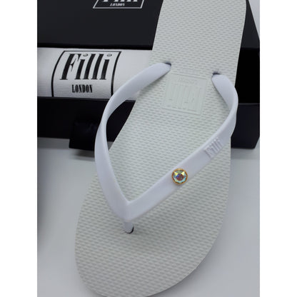 Filli London Aurora Luxury Crystal Flip Flops - White