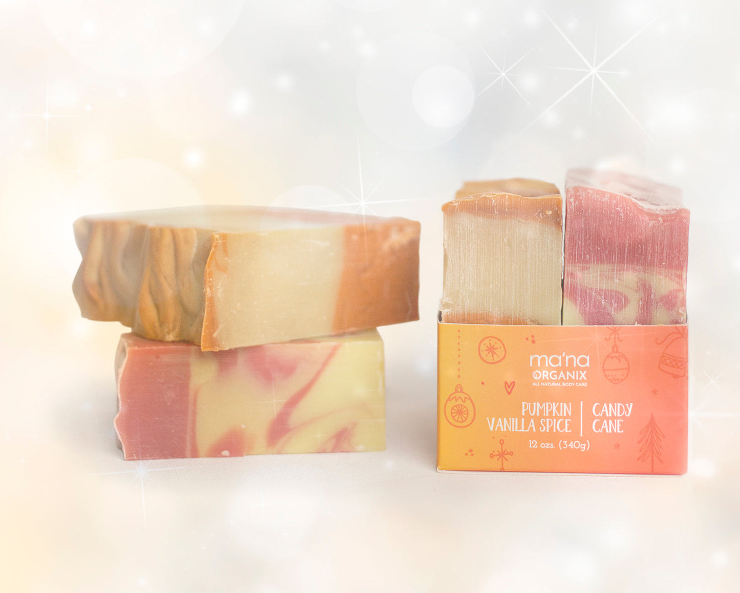 All Natural Candy Cane & Pumpkin-Vanilla Spice Hemp Oil Soap with Ecofriendly and Biodegradable Packaging | Seasonal & Limited Holiday Edition! (2 pack)