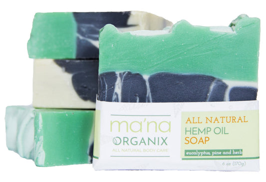 All Natural Hemp Oil & Eucalyptus-Pine-Sage Soap Bar with Ecofriendly and Biodegradable Packaging (6 oz.)