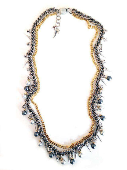 Beaded and chain necklace with pearls, crystals and charms. Trendy necklace, Trendy jewelry. 2 Colors.