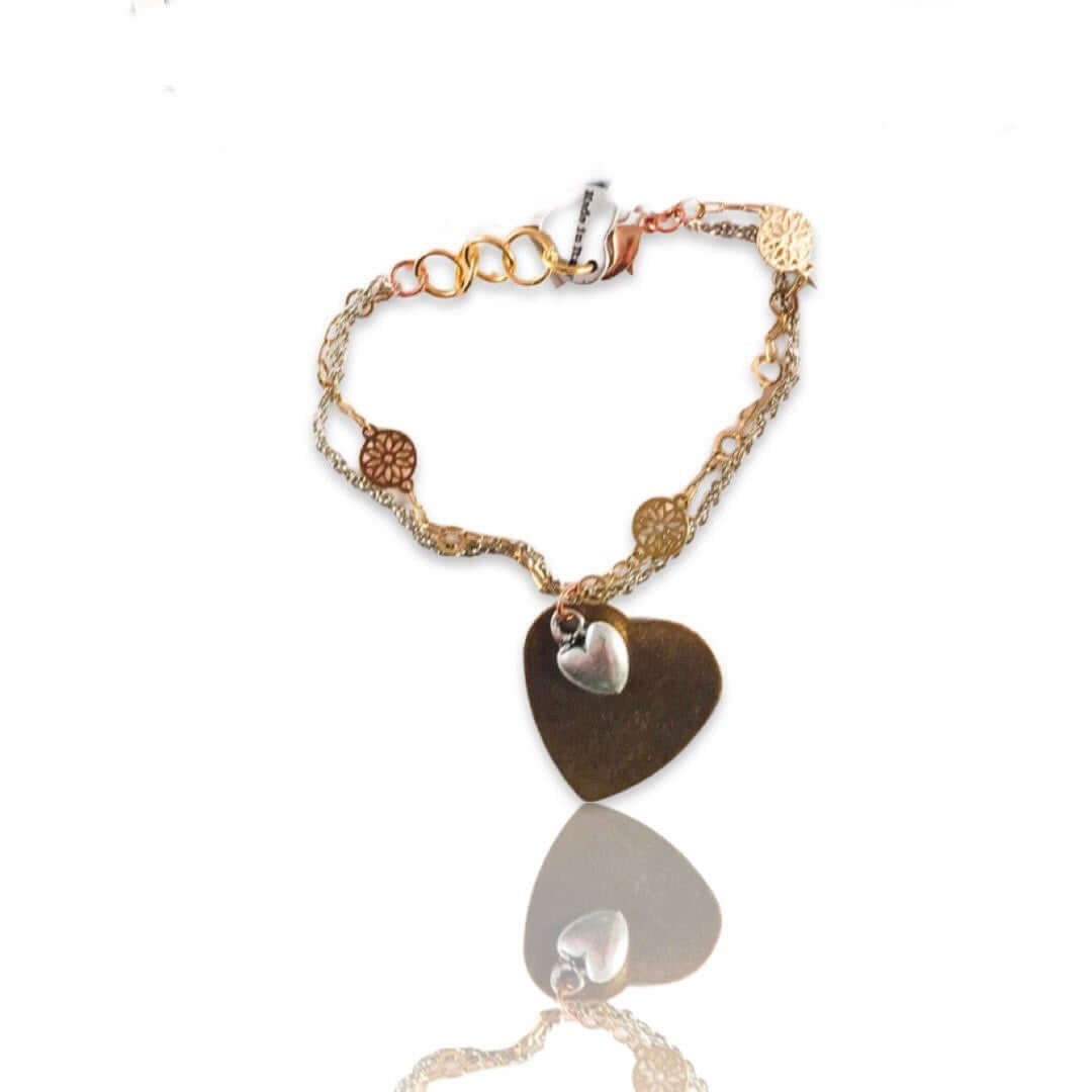 Big Bronze Heart and Small Silver Heart Charms Bracelet