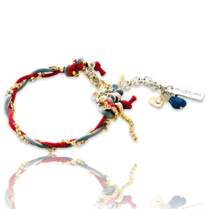 Charm bracelet with Lapis lazuli stones, crystals and silk cord.