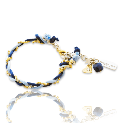 Charm bracelet with Lapis lazuli stones, crystals and silk cord.