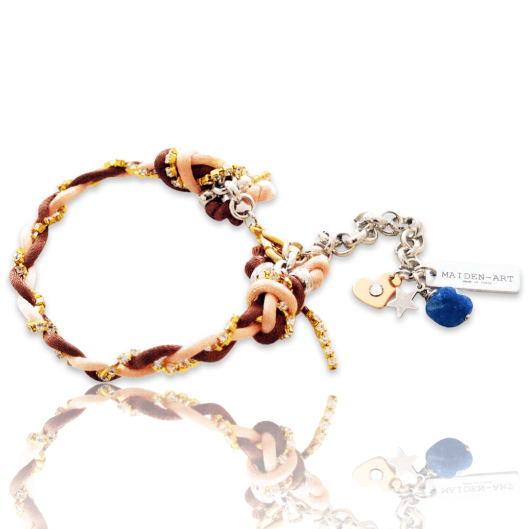 Charm bracelet with Lapis lazuli stones, crystals and silk cord.