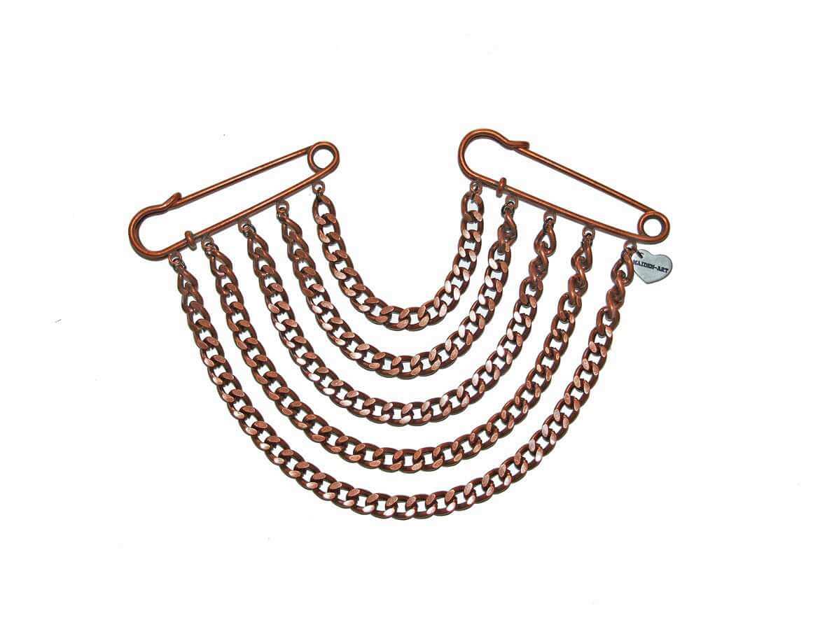 Copper brooch with chains