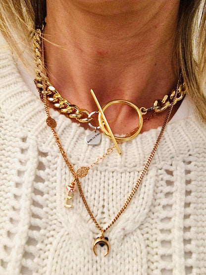 Crescent Moon Necklace in Gold  Tribal