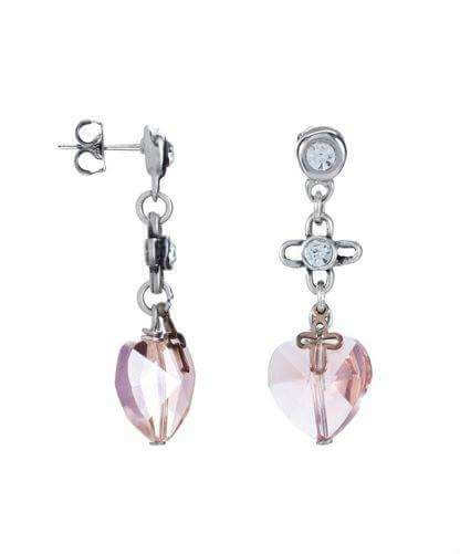 Dangle and drop earrings with peach hearts and crystals