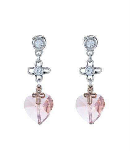 Dangle and drop earrings with peach hearts and crystals