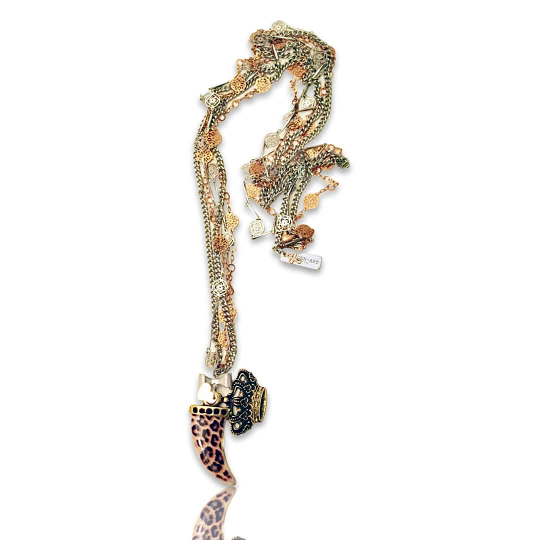 Enamel Animalier Horn Long Necklace