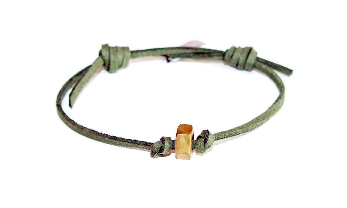 Green Deerskin Mens bracelet with brass bolt nut