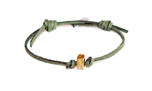 Green Deerskin Mens bracelet with brass bolt nut