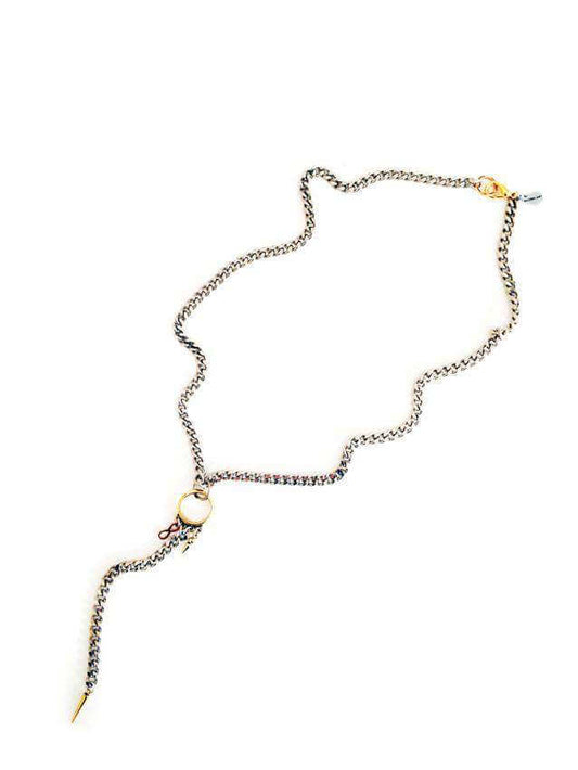 Lariat necklace with studs in silver