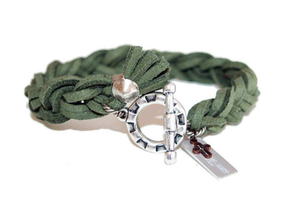 Mens braided green deerskin wrap bracelet