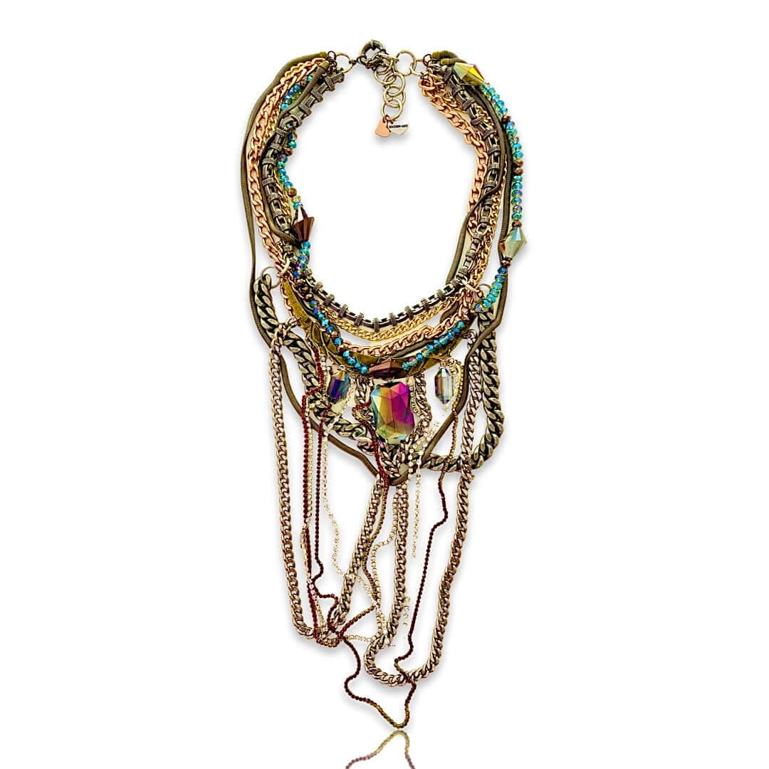 Multi Color Statement Necklace with Swarovski Crystals.