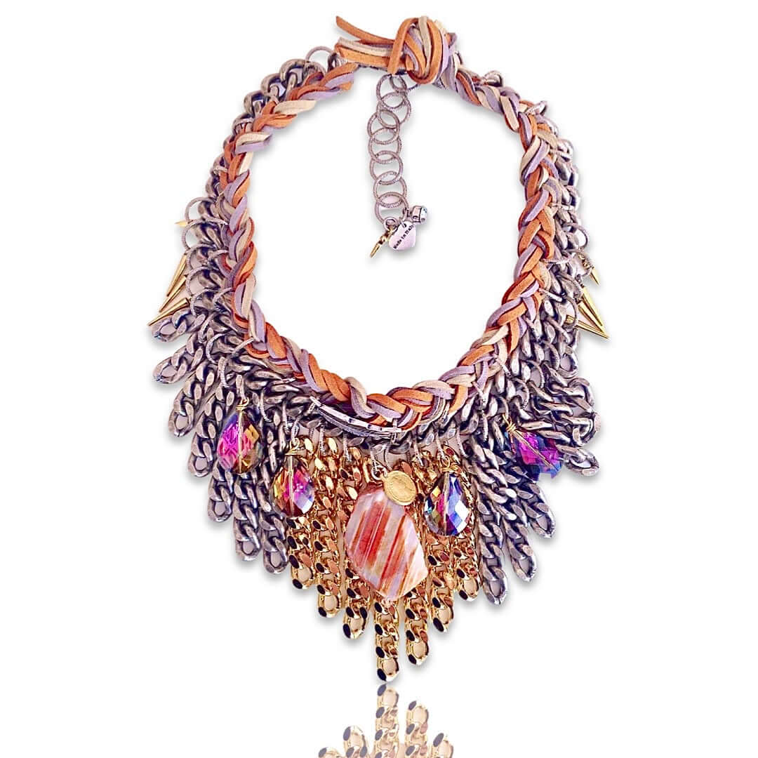 Orange Boho chic Statement Necklace