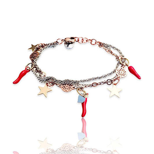 Red horn and gold star bracelet.