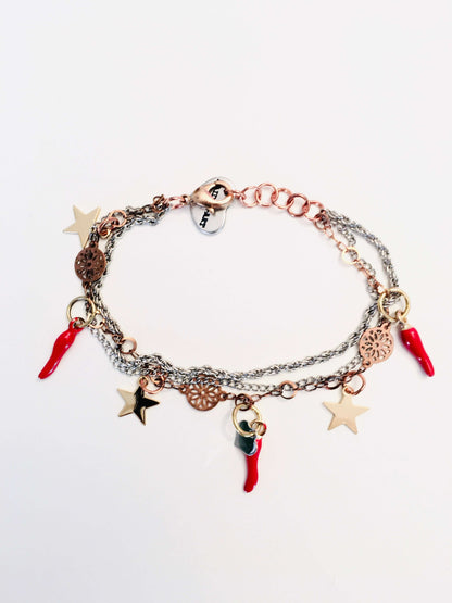 Red horn and gold star bracelet.