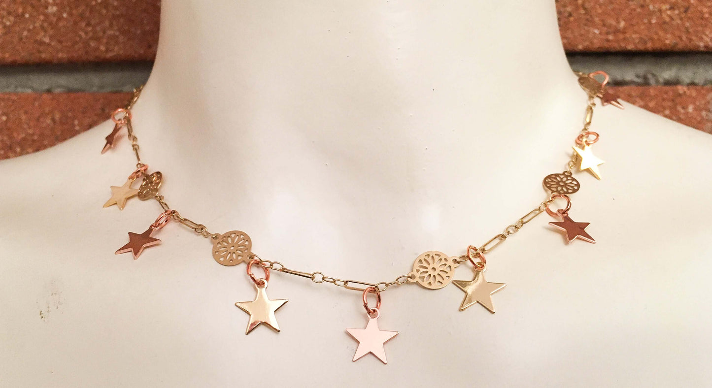 Star Necklace Gold and Rose Gold. Star Necklace Choker  Tribal