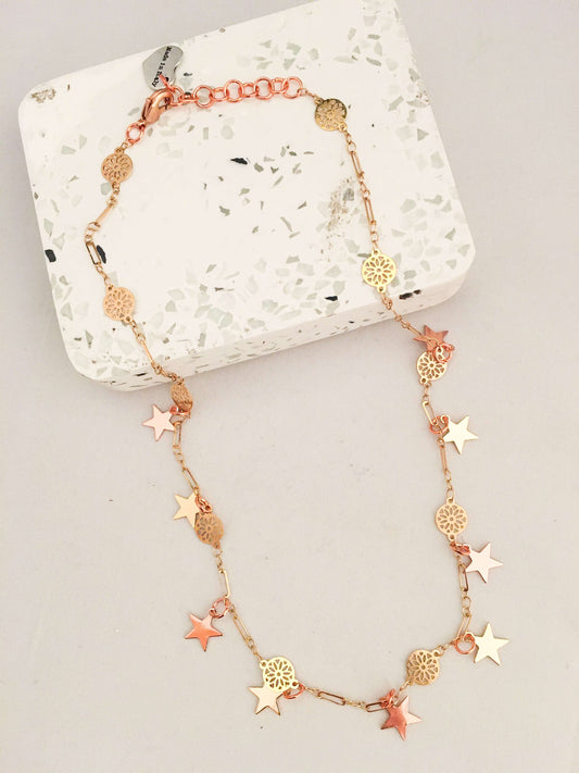 Star Necklace Gold and Rose Gold. Star Necklace Choker  Tribal